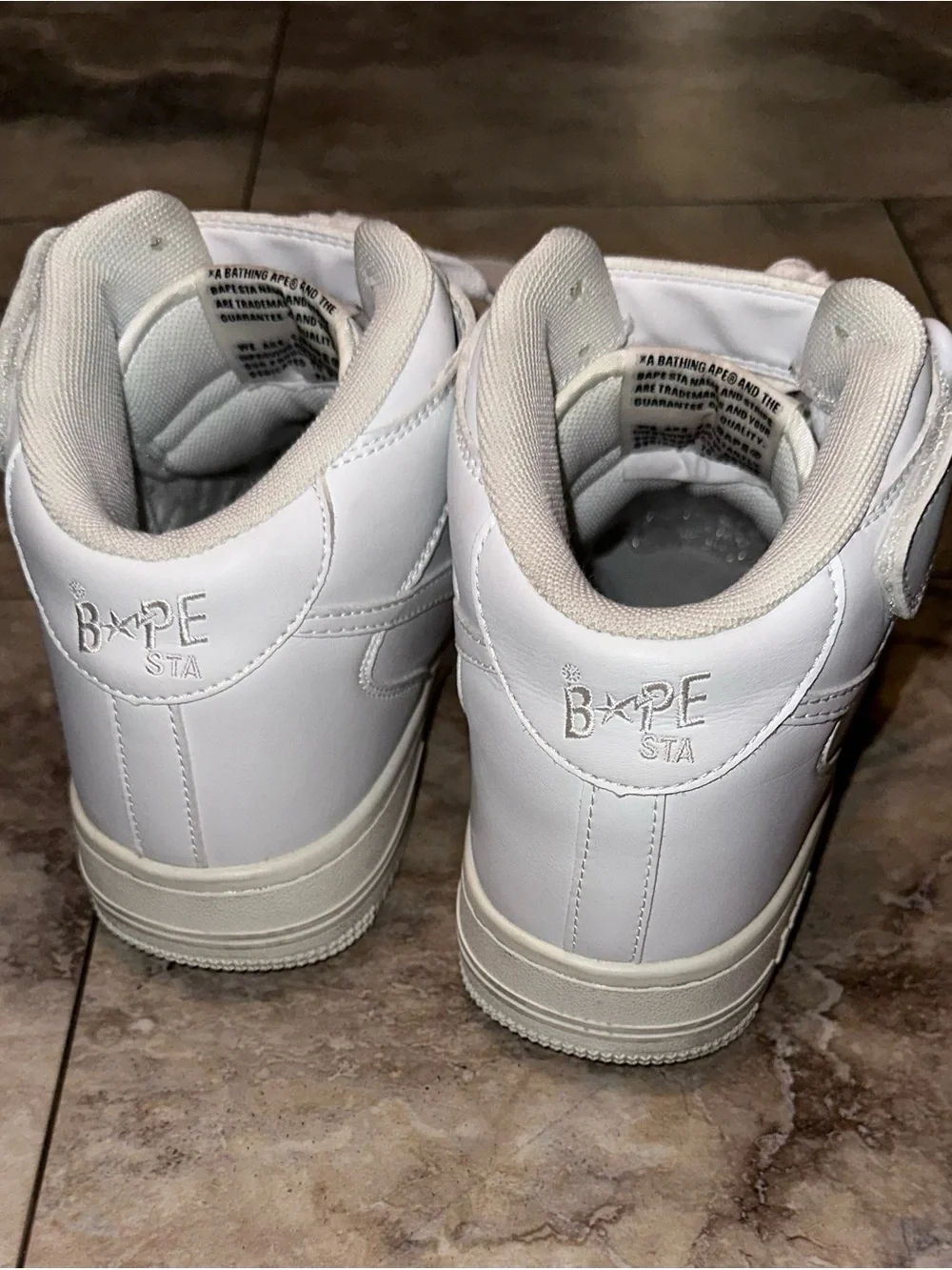 A Bathing Ape BAPE STA Mid White Leather Strap Sneakers Shoes Size 10.5
